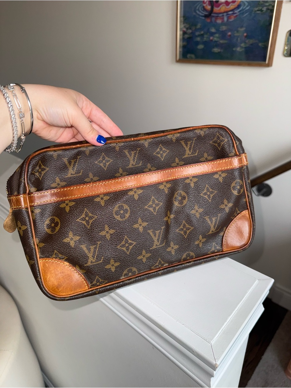 Louis Vuitton Brown Monogram Canvas Toiletry/Travel Pouch with Tan Trim - Picture 6 of 10